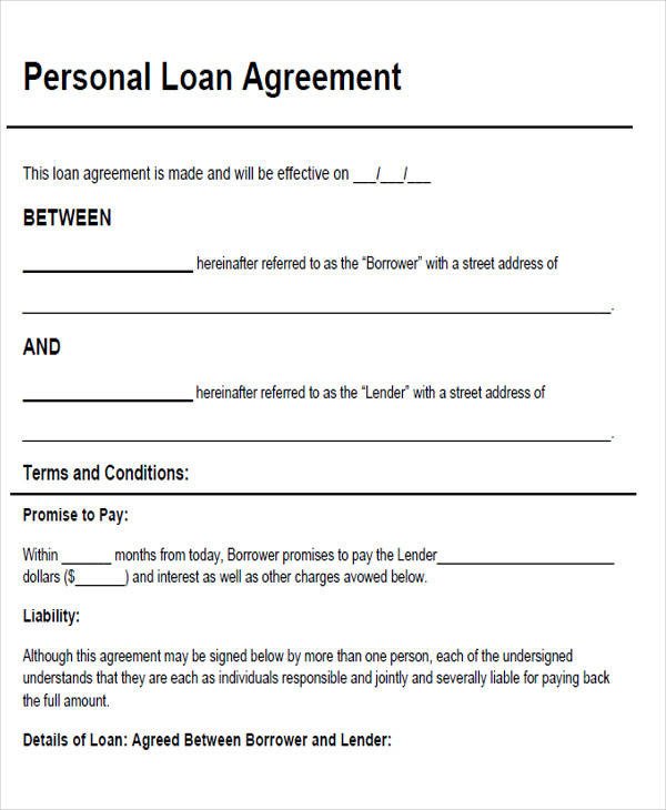 Personal Loan form Template Agreement form Sample