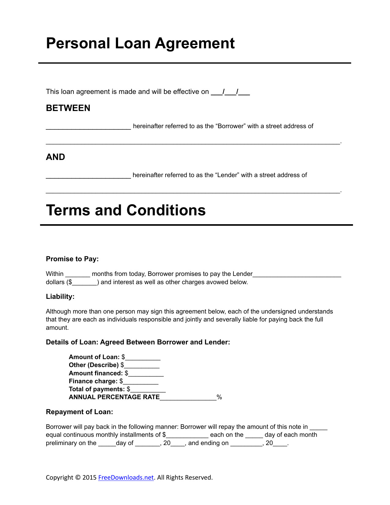 Personal Loan form Template Download Personal Loan Agreement Template Pdf