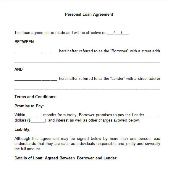 Personal Loan form Template Loan Contract Template – 20 Examples In Word Pdf