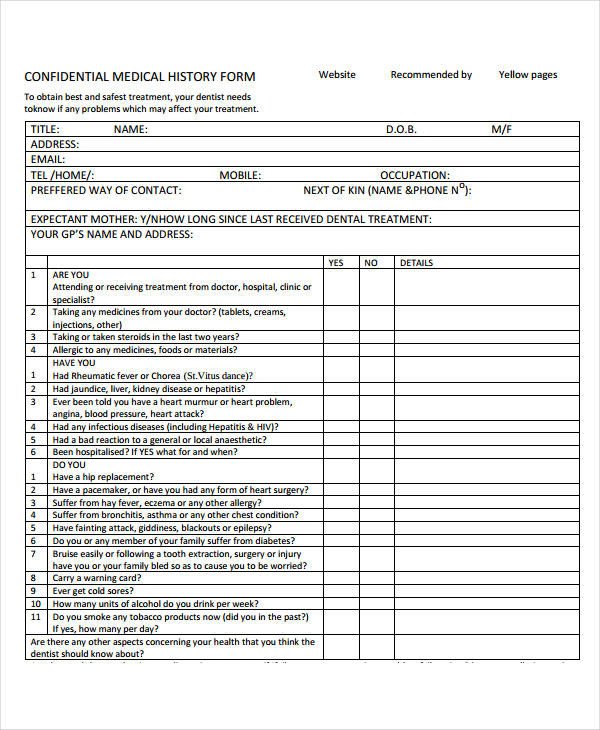 Personal Medical History Template Medical History form 9 Free Pdf Documents Download