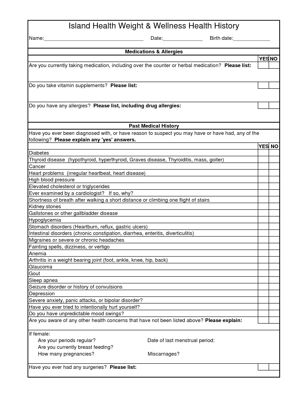 Personal Medical History Template Personal Medical History form Template