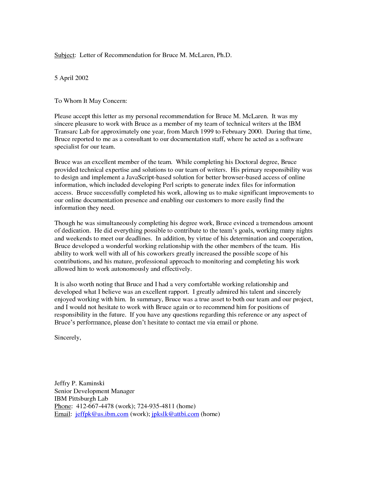 Personal Recommendation Letter Template Personal Letter Re Mendation