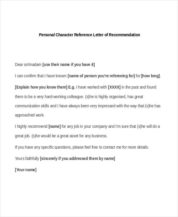 Personal Recommendation Letter Template Sample Personal Re Mendation Letter 4 Free Documents