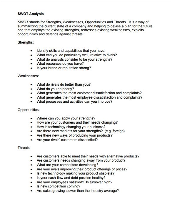 Personal Swot Analysis Examples Sample Swot Analysis 13 Documents In Word Pdf