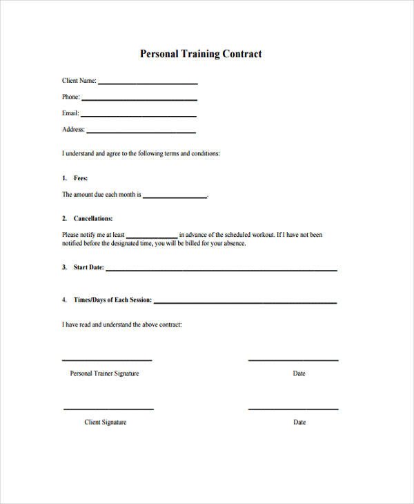 Personal Training Contracts Template 11 Training Contract Templates Word Pdf Google Docs