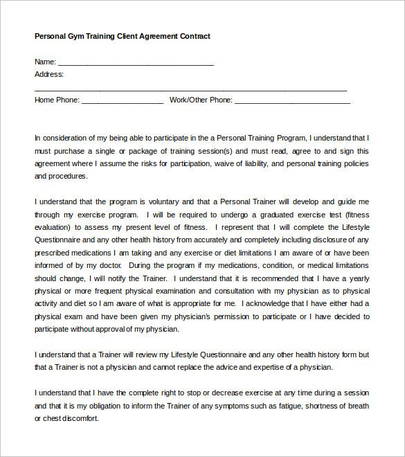 Personal Training Contracts Template 15 Gym Contract Templates Word Google Docs Apple