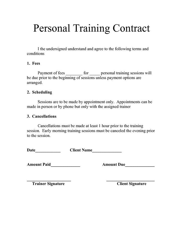 Personal Training Contracts Template Free Printable Personal Trainer Contract form Generic
