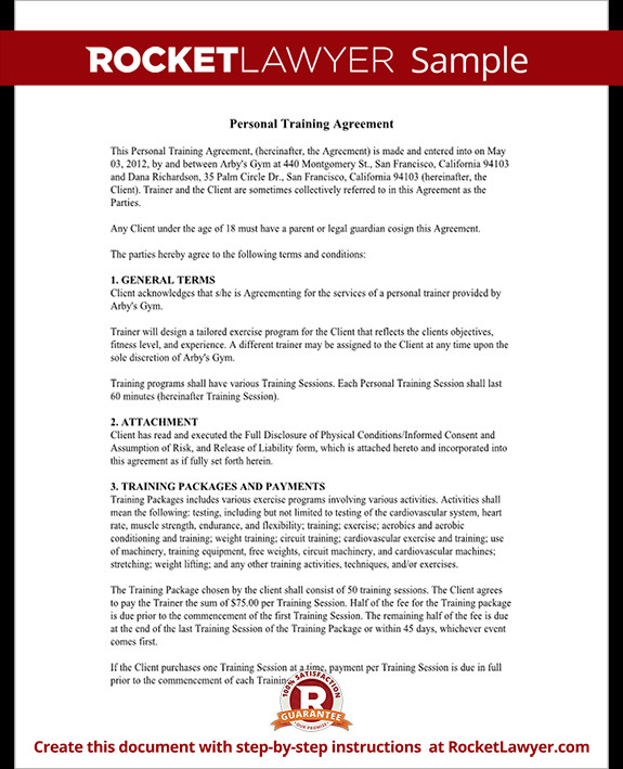 Personal Training Contracts Template Personal Trainer forms Personal Training Contract