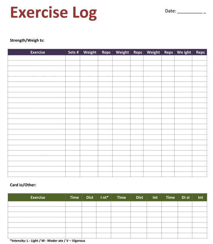 Personal Training Templates Free Exercise Log Template 8 Plus Training Sheets