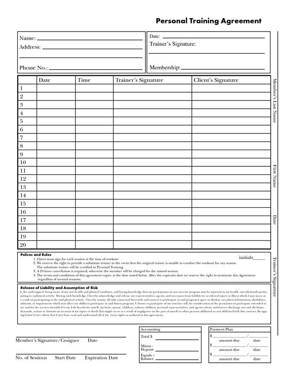 Personal Training Templates Free Personal Trainer form Sample forms