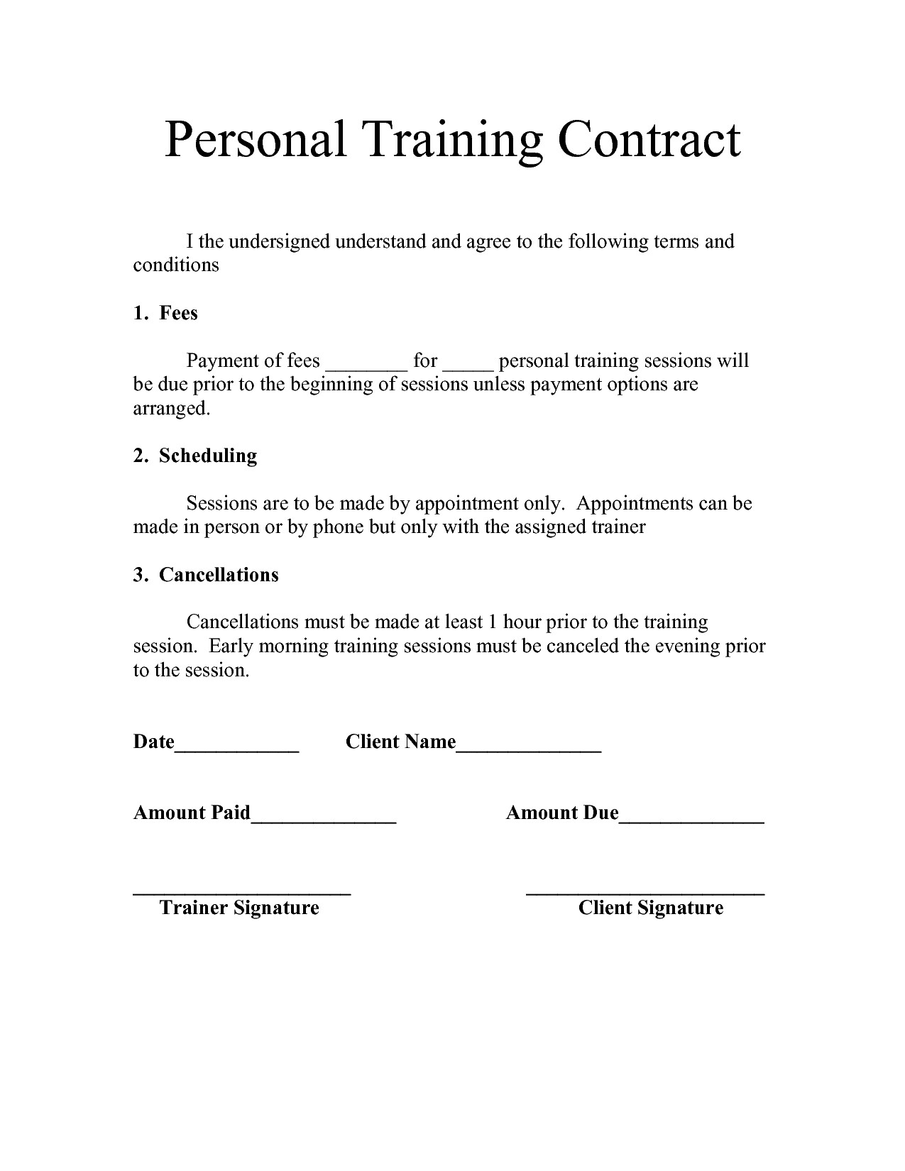 Personal Training Templates Free Personal Training Contract Templates