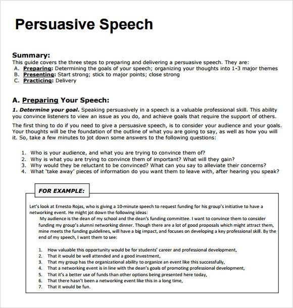 Persuasive Speech Outline Examples Sample Persuasive Speech 7 Documents In Pdf