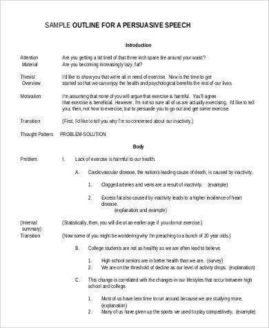 Persuasive Speech Outline Examples Speech Outline Example 9 Samples In Word Pdf