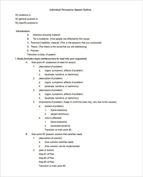 Persuasive Speech Outline Templates 7 Persuasive Speech Outline Template Doc Pdf
