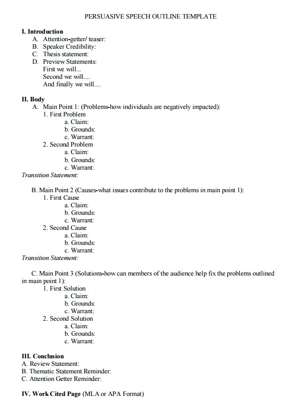 Persuasive Speech Outline Templates How to Write A Persuasive Speech for College Students at