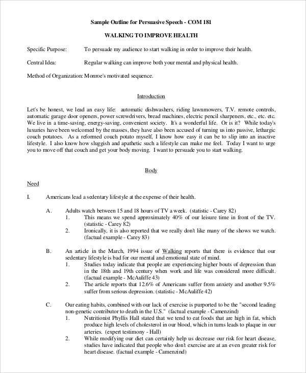 Persuasive Speech Outline Templates Persuasive Speech Example Samples In Pdf Word