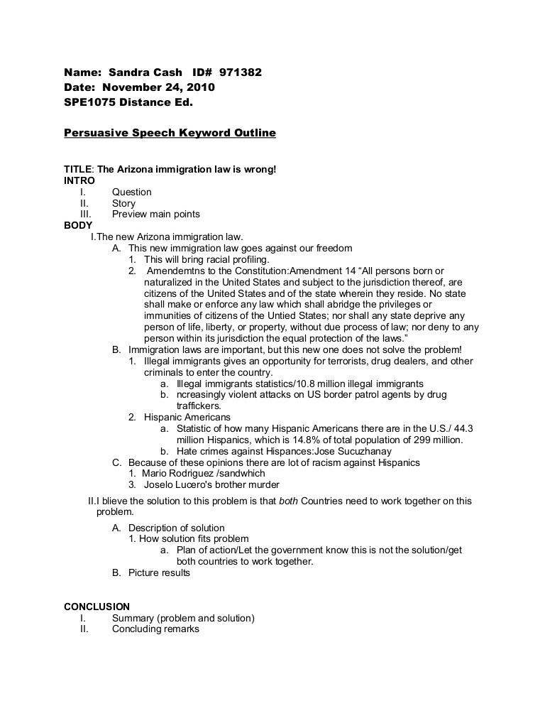 Persuasive Speech Outline Templates Persuasive Speech Keyword Outline
