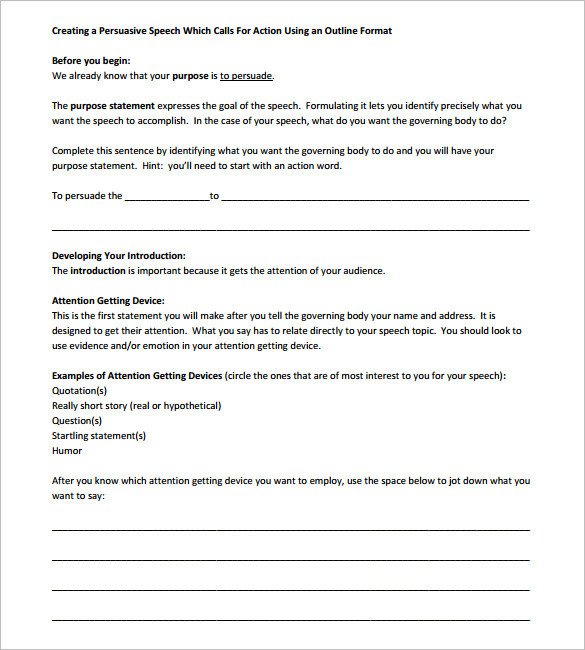 Persuasive Speech Outline Templates Persuasive Speech Outline Template – 9 Free Sample