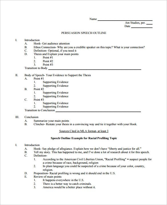 Persuasive Speech Outline Templates Sample Speech Outline Template 9 Free Documents