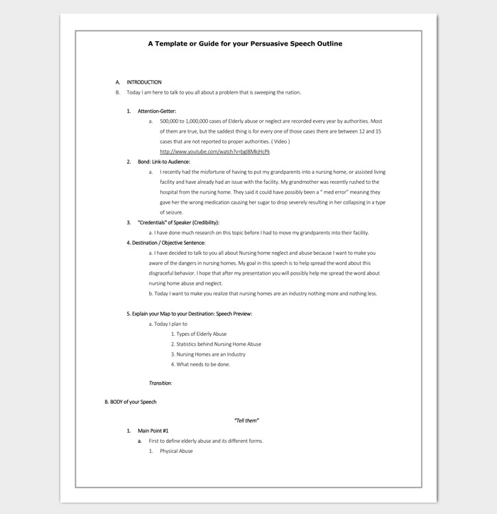 Persuasive Speech Outline Templates Speech Outline Template 38 Samples Examples and formats
