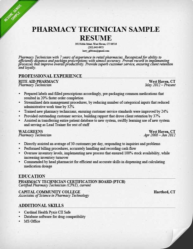 Pharmacy Technician Resume Sample Pharmacy Technician Resume Sample &amp; Writing Guide