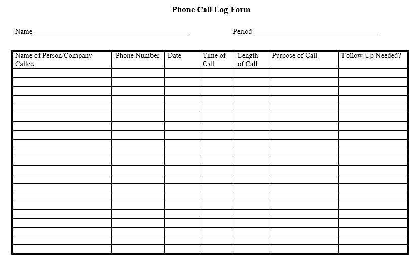 Phone Call Log Template 11 Free Sample Telephone Log Templates Printable Samples