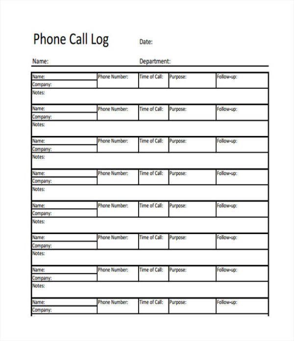 Phone Call Log Template 16 Call Log Templates In Pdf