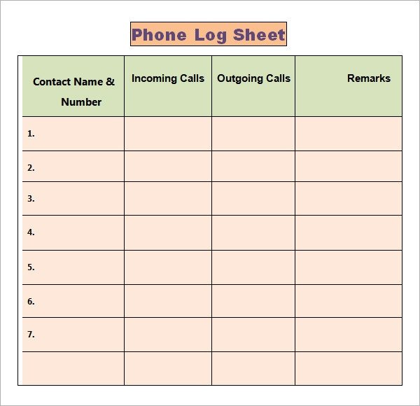 Phone Call Log Template Phone Log Template 7 Free Pdf Doc Download