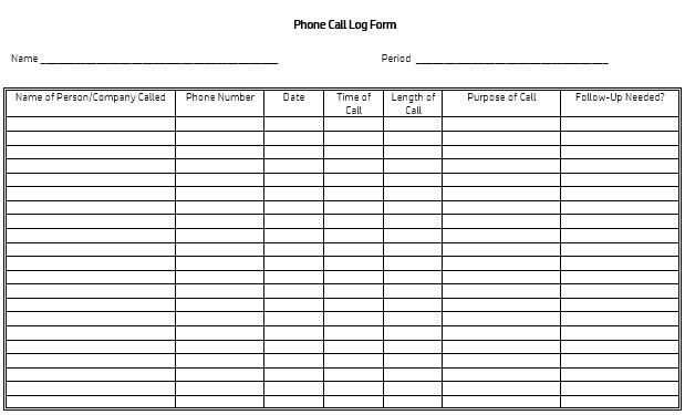 Phone Call Log Template Printable Call Log Templates