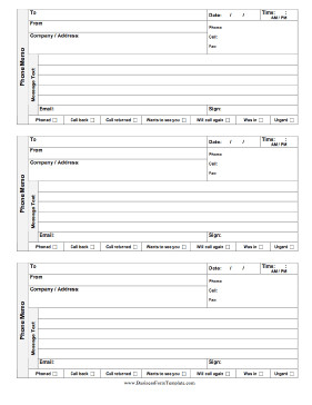 Phone Message Pad Template This Printable Sheet Has Three Identical Phone Message
