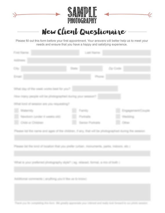 Photography Client Questionnaire Template Grapher New Client Questionnaire Graphy New