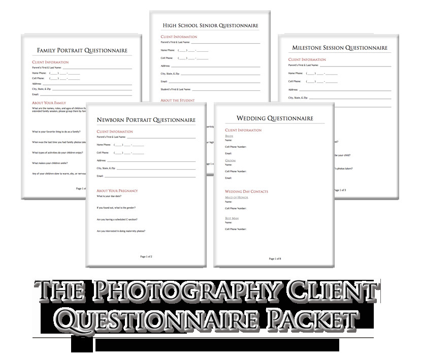 Photography Client Questionnaire Template Graphy Client Questionnaire Packet Grapher S