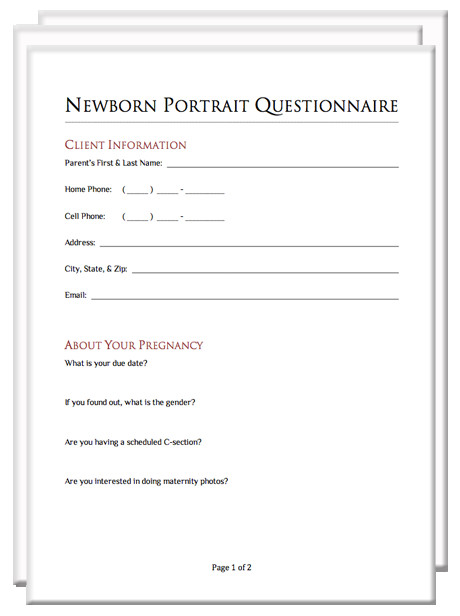 Photography Client Questionnaire Template Graphy Client Questionnaire Packet