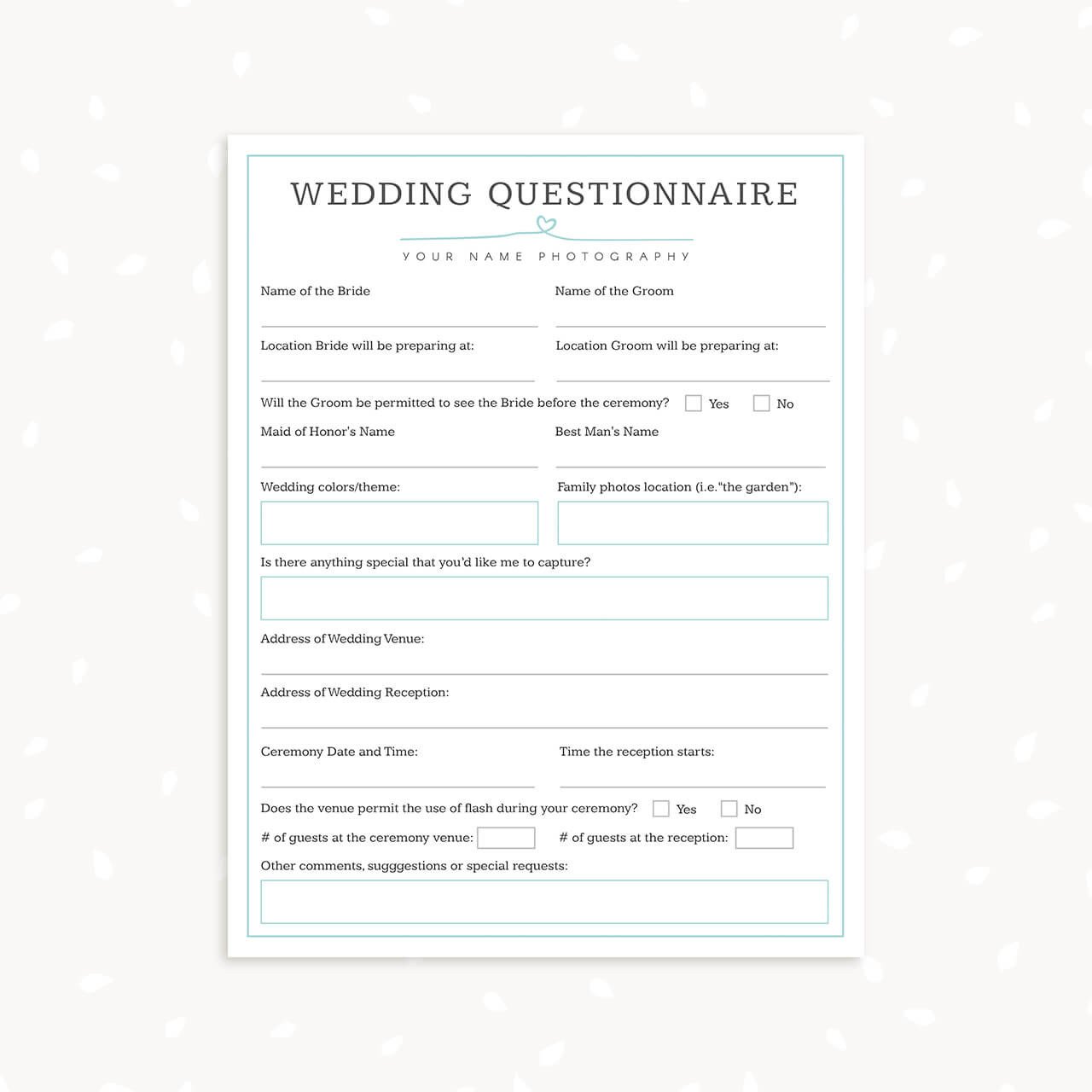 Photography Client Questionnaire Template Wedding Photography Questionnaire Template Strawberry Kit