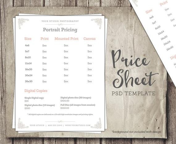 Photography Price List Template Boudoir Graphy Package Pricing Grapher Price List