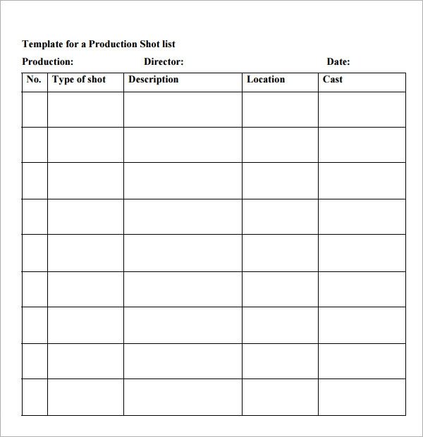 Photography Shot List Template Shot List Template 10 Download Free Documents In Word Pdf