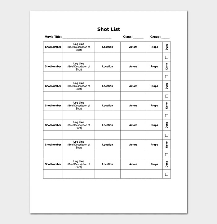 Photography Shot List Template Shot List Template 18 for Word Excel &amp; Pdf format
