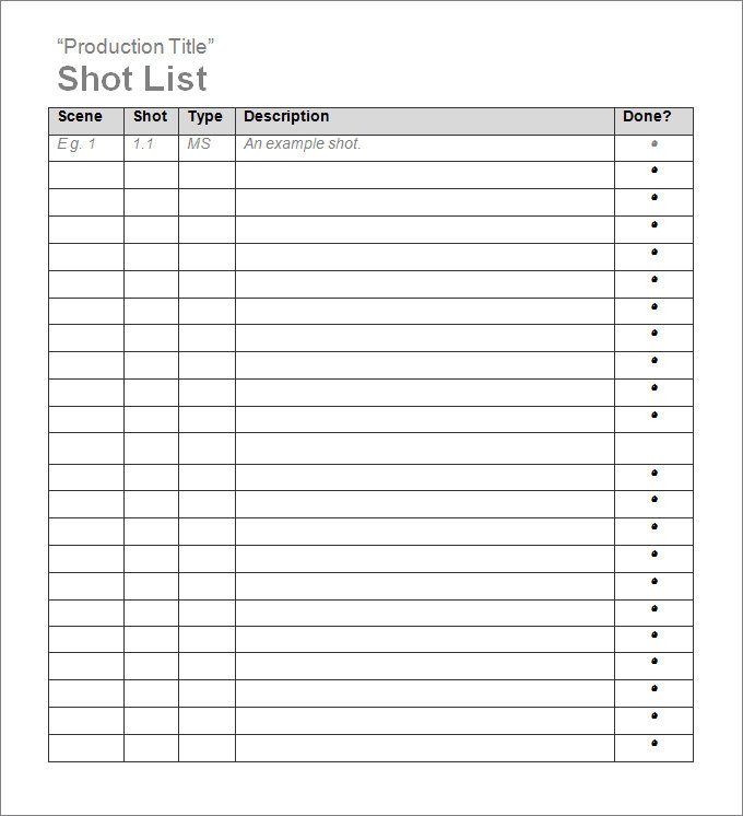 Photography Shot List Template Shot List Template Free Word Excel Documents Download