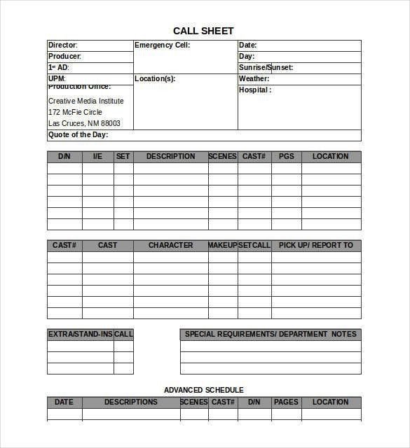Photoshoot Call Sheet Template Call Sheet Template 23 Free Word Pdf Documents