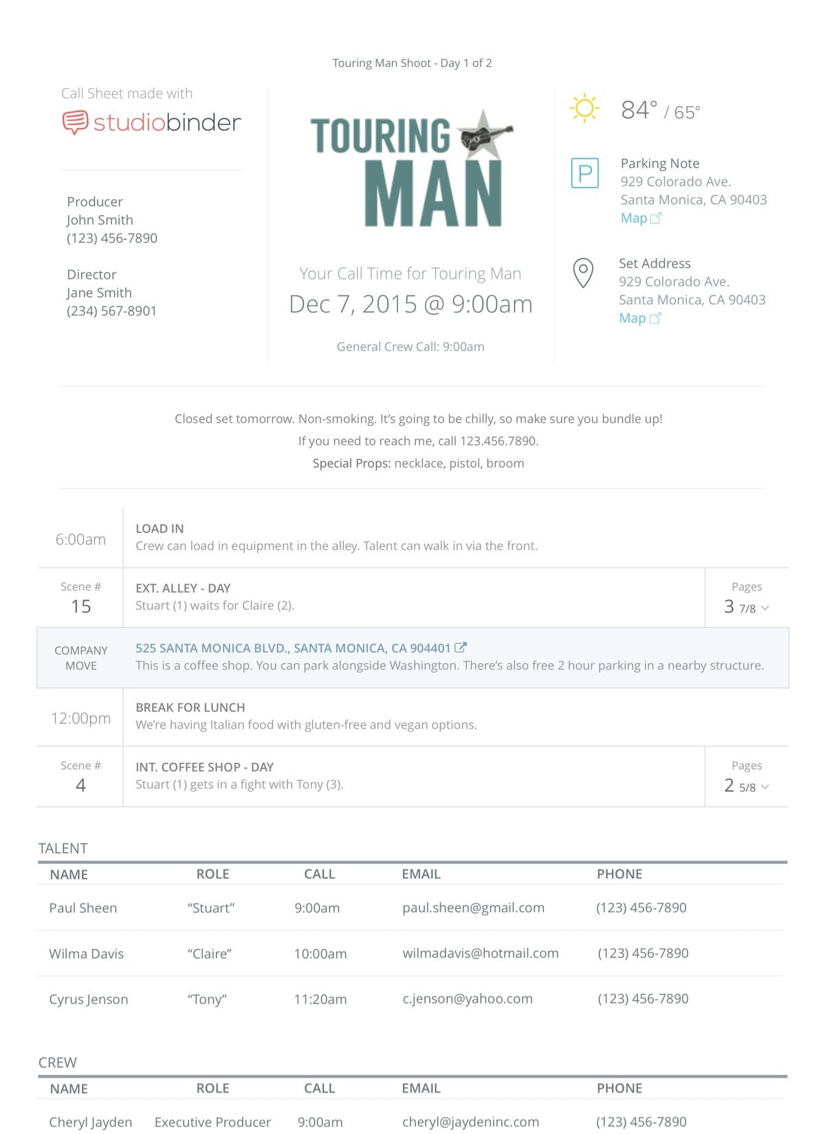 Photoshoot Call Sheet Template Studiobinder Call Sheet Templates and Samples