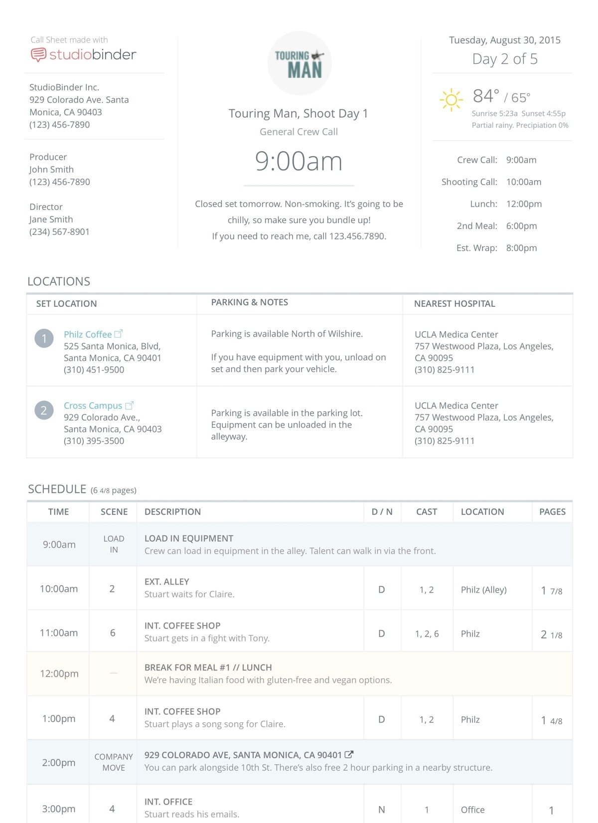 Photoshoot Call Sheet Template Studiobinder Call Sheet Templates and Samples
