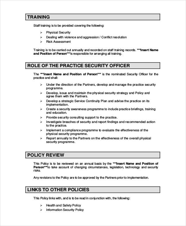 Physical Security Policy Template Security Policy Template 7 Free Word Pdf Document