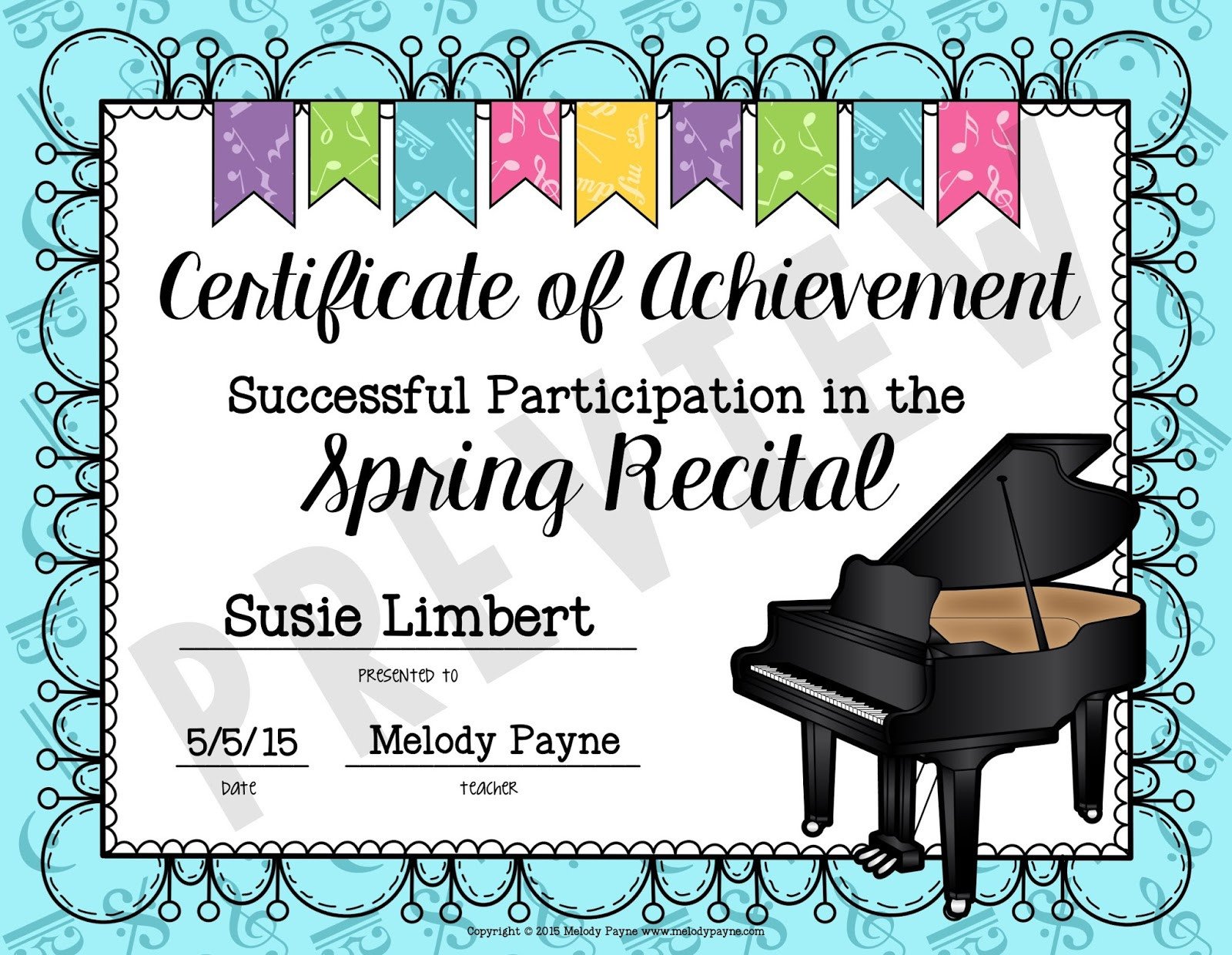 Piano Recital Certificate Template Easy Recital Prep and Gift Idea for Students