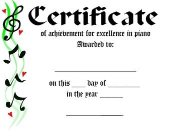 Piano Recital Certificate Template Piano Award Certificate