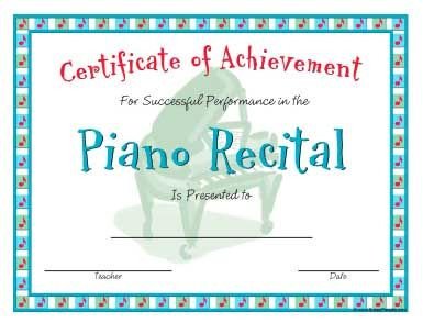Piano Recital Certificate Template Piano Recital Certificate In A Casual Style
