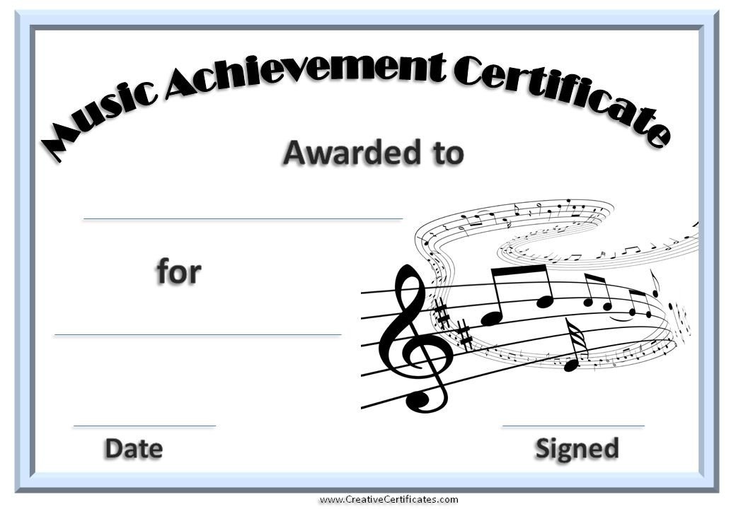 Piano Recital Certificate Template Printable Music Certificate with A Light Blue Border