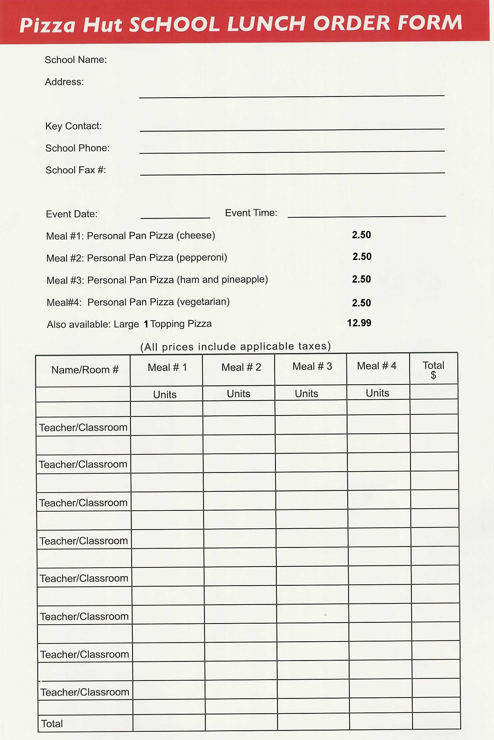 Pizza order form Template 7 Best S Of Lunch order form In Excel Lunch order
