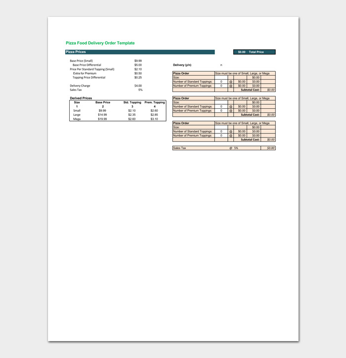 Pizza order form Template Delivery order Template 5 forms for Word Excel Pdf format