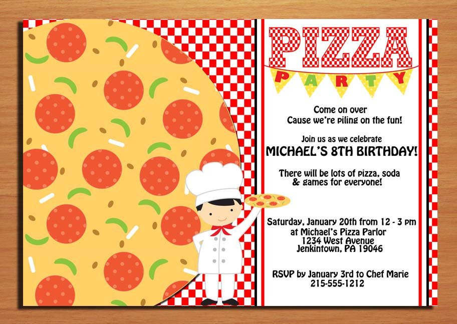 Pizza Party Invite Template Pizza Party Customized Printable Birthday Party Invitation