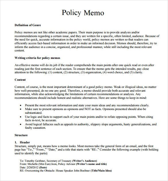 Policy Memo Template Word Sample Policy Memo 10 Documents In Word Pdf Google Docs